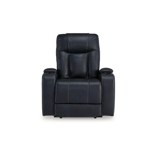 Benzara Callum Power Recliner Chair Adjustable Headrest Black Faux Leather -BM328346