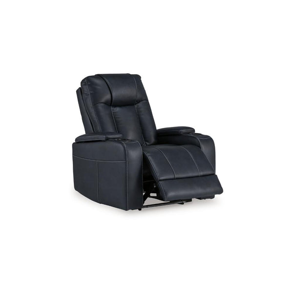 Benzara Callum Power Recliner Chair Adjustable Headrest Black Faux Leather -BM328346