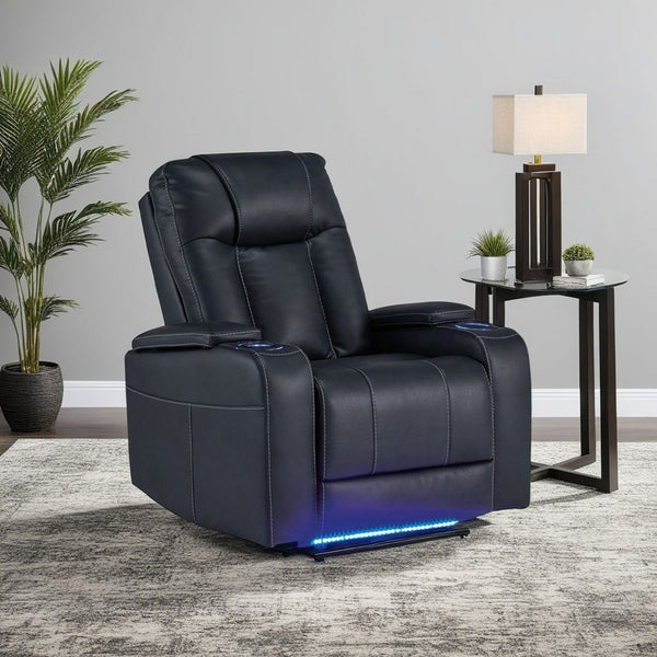 benzara Callum Power Recliner Chair Adjustable Headrest Black Faux Leather -BM328346
