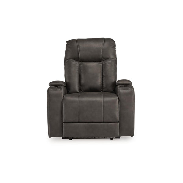 Benzara Callum Power Recliner Chair Adjustable Headrest Gray Faux Leather -BM328345