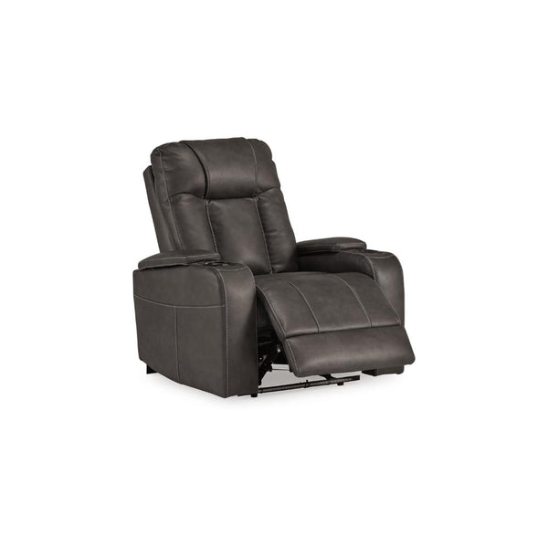 Benzara Callum Power Recliner Chair Adjustable Headrest Gray Faux Leather -BM328345