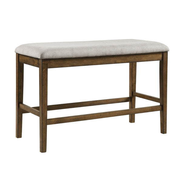 Benzara Carl 39 Inch Two Tone Counter Bench Gray Fabric Seat Light Oak Wood - BM301005