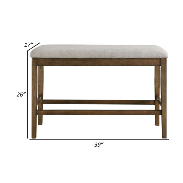 Benzara Carl 39 Inch Two Tone Counter Bench Gray Fabric Seat Light Oak Wood - BM301005