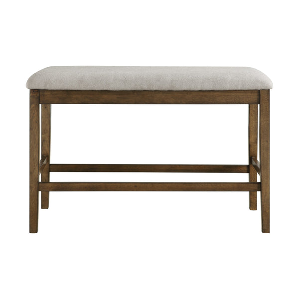 Benzara Carl 39 Inch Two Tone Counter Bench Gray Fabric Seat Light Oak Wood - BM301005