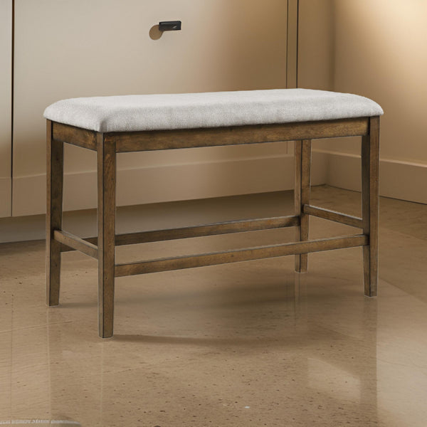 benzara Carl 39 Inch Two Tone Counter Bench Gray Fabric Seat Light Oak Wood - BM301005