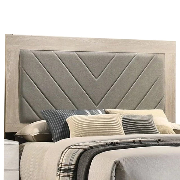 Benzara Cato Upholstered California King Bed Tufted Gray Headboard Cream White - BM301357