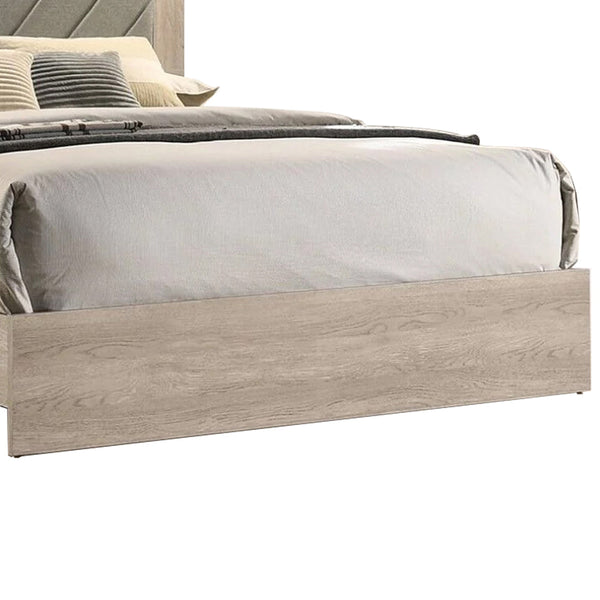 Benzara Cato Upholstered California King Bed Tufted Gray Headboard Cream White - BM301357