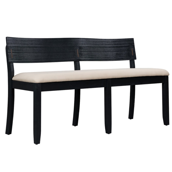 Benzara Celi 53 Inch Dining Bench Cream Fabric Seat Matte Black Wood Frame - BM311522