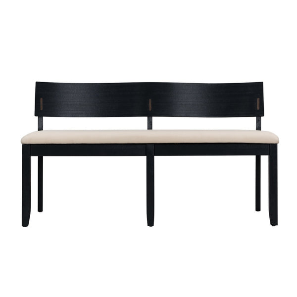Benzara Celi 53 Inch Dining Bench Cream Fabric Seat Matte Black Wood Frame - BM311522