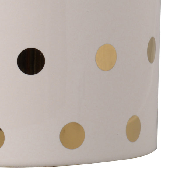 Benzara Ceramic Cylindrical Planter With Polka Dots Pattern White And Gold - BM202244