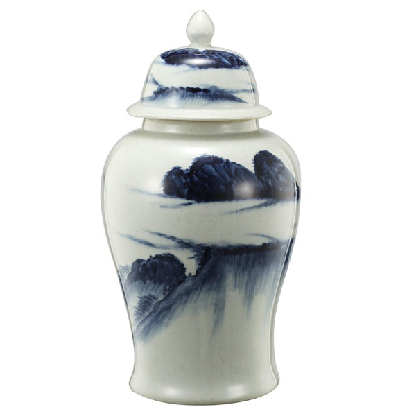 Benzara Ceramic Windswept Ginger Jar In White And Blue - BM180954
