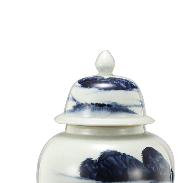 Benzara Ceramic Windswept Ginger Jar In White And Blue - BM180954