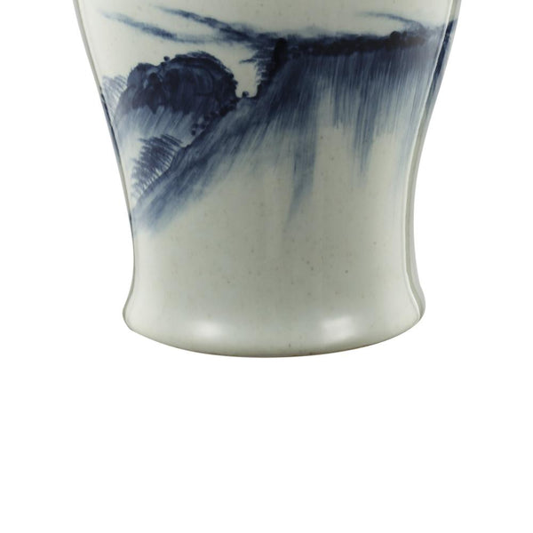 Benzara Ceramic Windswept Ginger Jar In White And Blue - BM180954