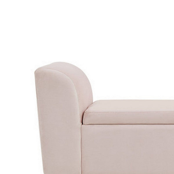 Benzara Cesar 55 Inch Ottoman Bench With Storage Padded Curved Arms Pink Velvet - BM286563