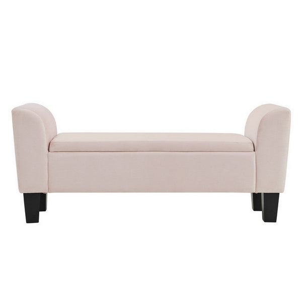 benzara Cesar 55 Inch Ottoman Bench with Storage Padded Curved Arms Pink Velvet - BM286563