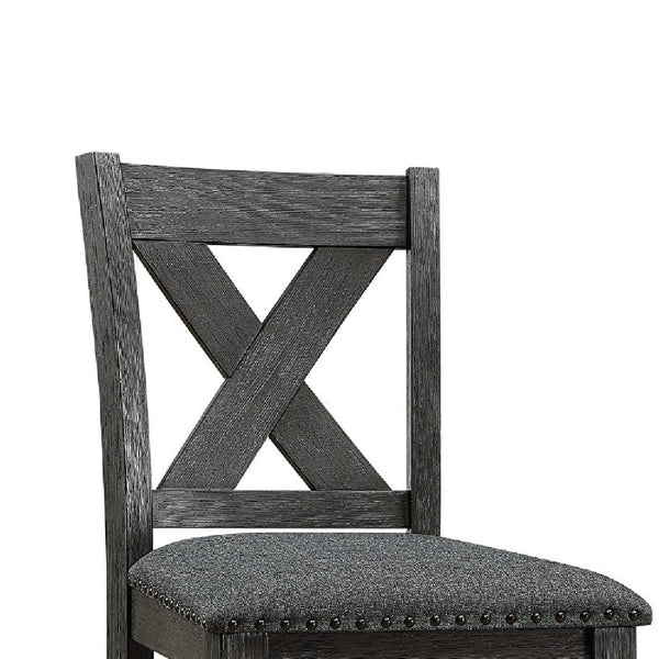 Benzara Chair With High X Shaped Back And Nailhead Trim Set Of 2 Brown - BM266488