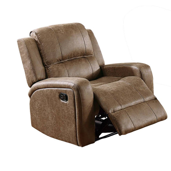 Benzara Charles Manual Recliner Chair Chestnut Brown Faux Leather Solid Wood -BM326097