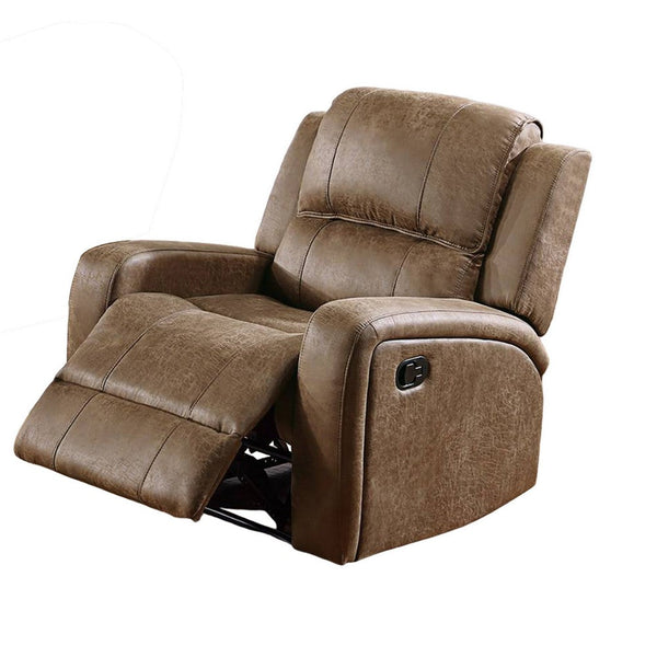 Benzara Charles Manual Recliner Chair Chestnut Brown Faux Leather Solid Wood -BM326097