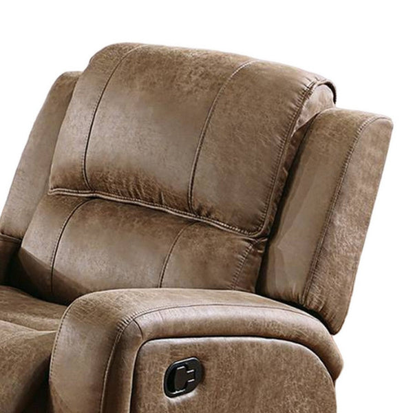 Benzara Charles Manual Recliner Chair Chestnut Brown Faux Leather Solid Wood -BM326097