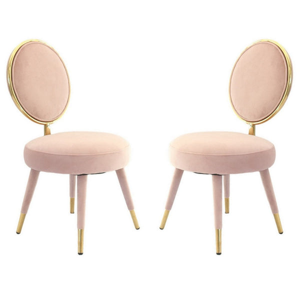 benzara Cid 21 Inch Modern Glam Accent Chair Round Backrest Set of 2 Pink Velvet - BM279360