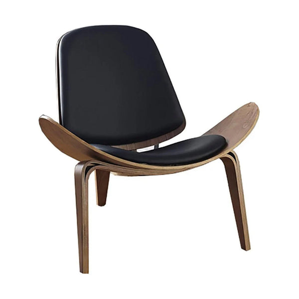 benzara Cid Will 35 Inch Accent Chair Black Vegan Faux Leather Curved Seating - BM301306