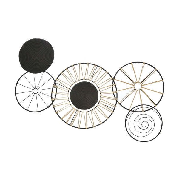benzara Circular 5 Piece Metal Wall Decor with Wheel and Plate Design Black - BM221153