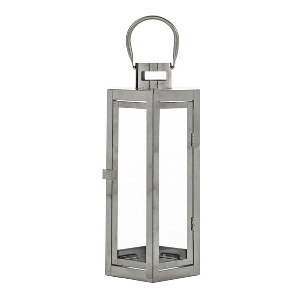 benzara Clerk Lantern Silver Stainless Steel Hexagonal Tempered Glass 16 Inch -BM321645
