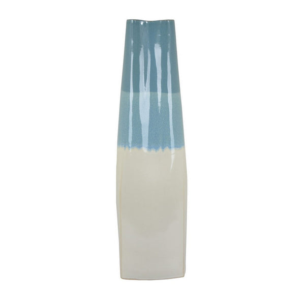 Benzara Cobb Accent Vase Slender Silhouette Blue White Ceramic 27 Inch -BM330158