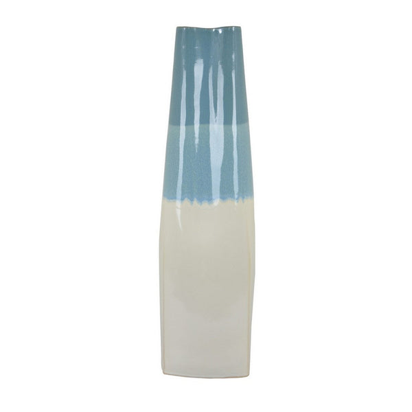 Benzara Cobb Accent Vase Slender Silhouette Blue White Ceramic 27 Inch -BM330158