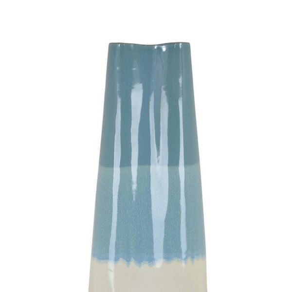 Benzara Cobb Accent Vase Slender Silhouette Blue White Ceramic 27 Inch -BM330158