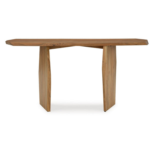 Benzara Console Sofa Table Acacia Wood Irregular Tabletop Brown 64 Inch -BM327879