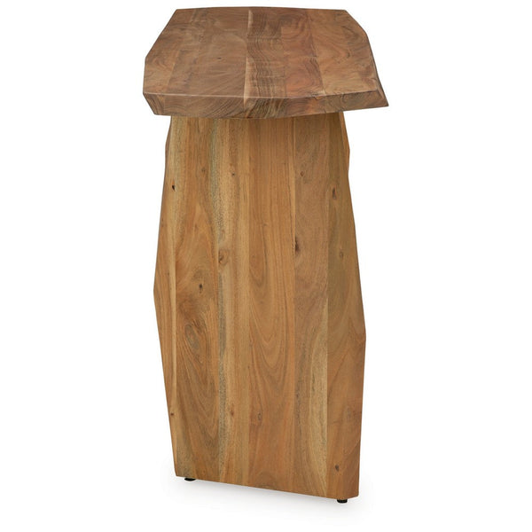Benzara Console Sofa Table Acacia Wood Irregular Tabletop Brown 64 Inch -BM327879