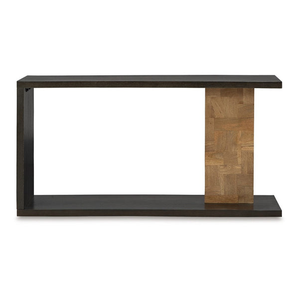 Benzara Console Sofa Table Solid Wood C Shape W Shelf Black Brown 58 Inch -BM327881