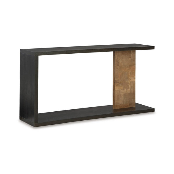 benzara Console Sofa Table Solid Wood C Shape w Shelf Black Brown 58 Inch -BM327881