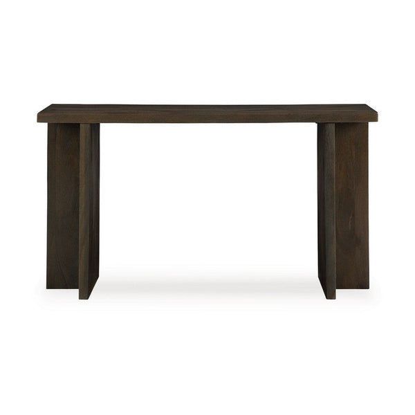 Benzara Console Sofa Table Solid Wood T Shaped Legs Dark Brown 53 Inch -BM327882