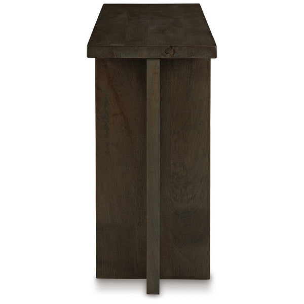 Benzara Console Sofa Table Solid Wood T Shaped Legs Dark Brown 53 Inch -BM327882