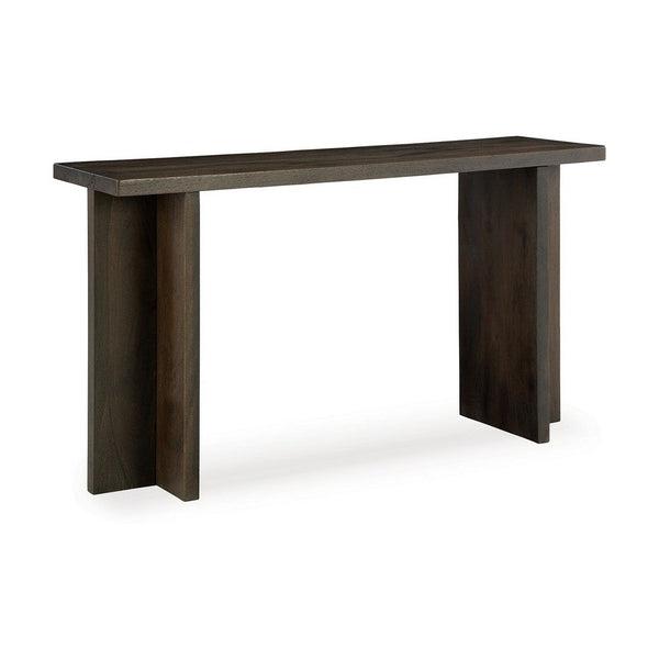 benzara Console Sofa Table Solid Wood T Shaped Legs Dark Brown 53 Inch -BM327882
