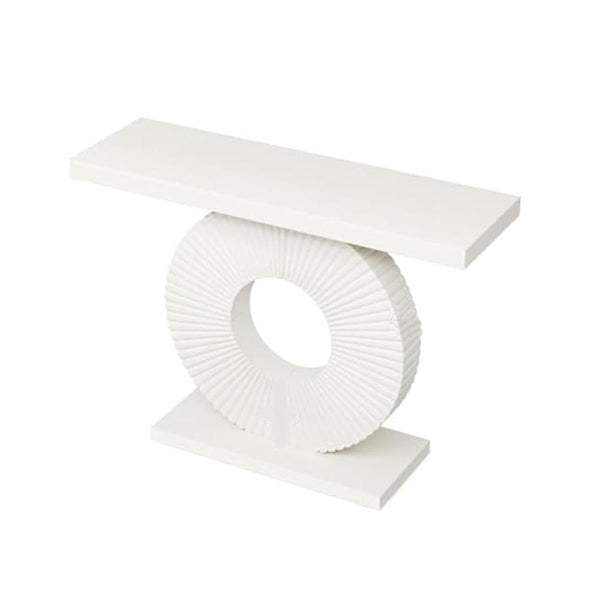 Benzara Console Table 39 Inch White Rectangular Top Geometric Flower Base -BM328511