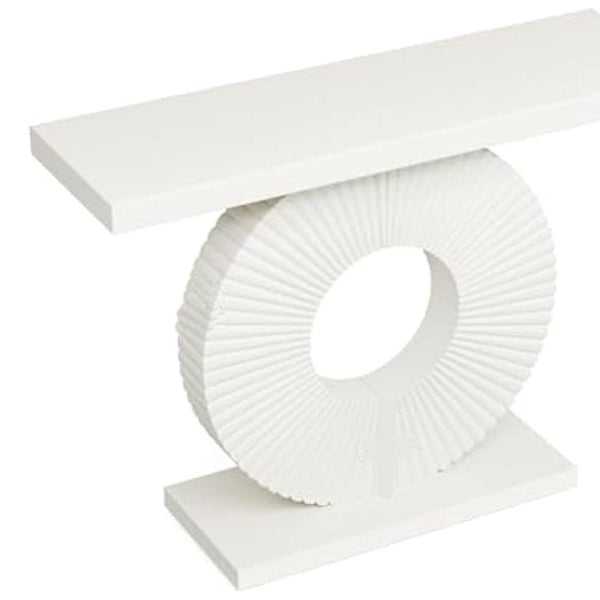 Benzara Console Table 39 Inch White Rectangular Top Geometric Flower Base -BM328511