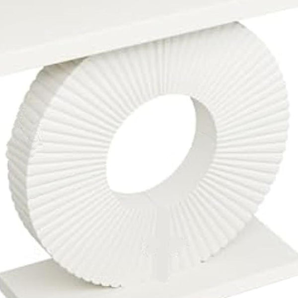 Benzara Console Table 39 Inch White Rectangular Top Geometric Flower Base -BM328511