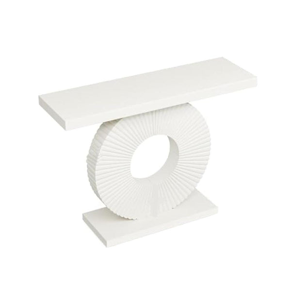 benzara Console Table 39 Inch White Rectangular Top Geometric Flower Base -BM328511