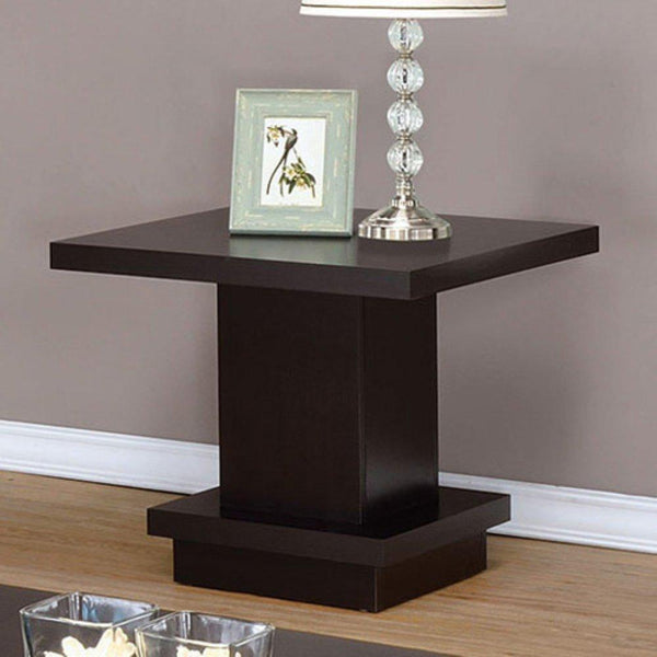 benzara Contemporary End Table With Pedestal Base Cappuccino Brown- BM184934