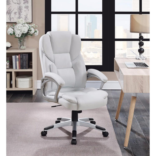 benzara Contemporary Leatherette Executive High Back Chair White Silver - BM159125