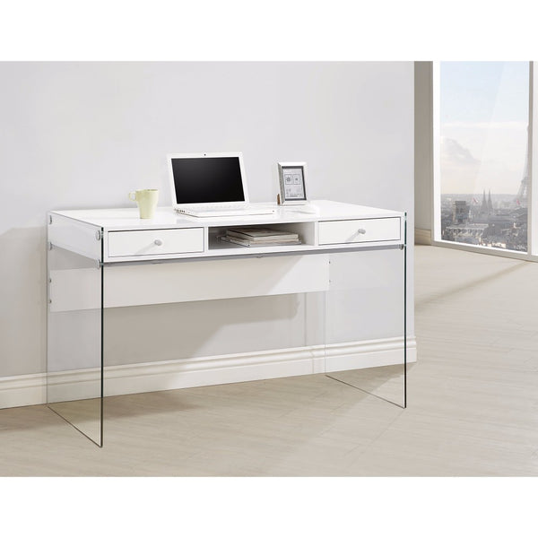 Benzara Contemporary Metal Writing Desk With Glass Sides Clear And White - BM159095