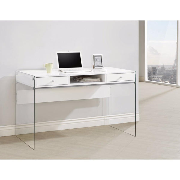 benzara Contemporary Metal Writing Desk with Glass Sides Clear And White - BM159095