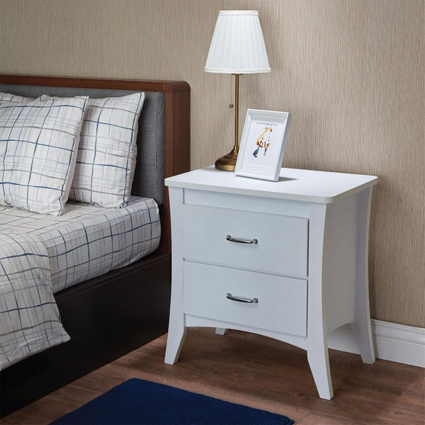 benzara Contemporary Style 2 Drawers Wood Nightstand By Babb White - BM154624
