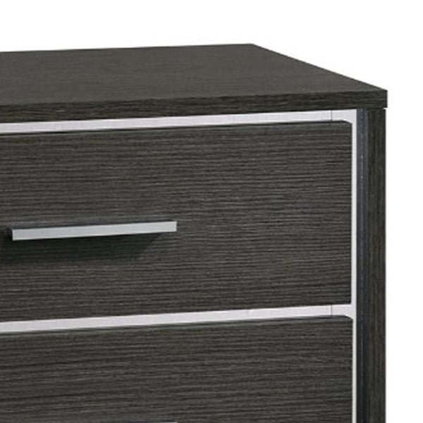 Benzara Contemporary Style Three Drawers Wooden Nightstand With Bar Handles Dark Gray - BM187236