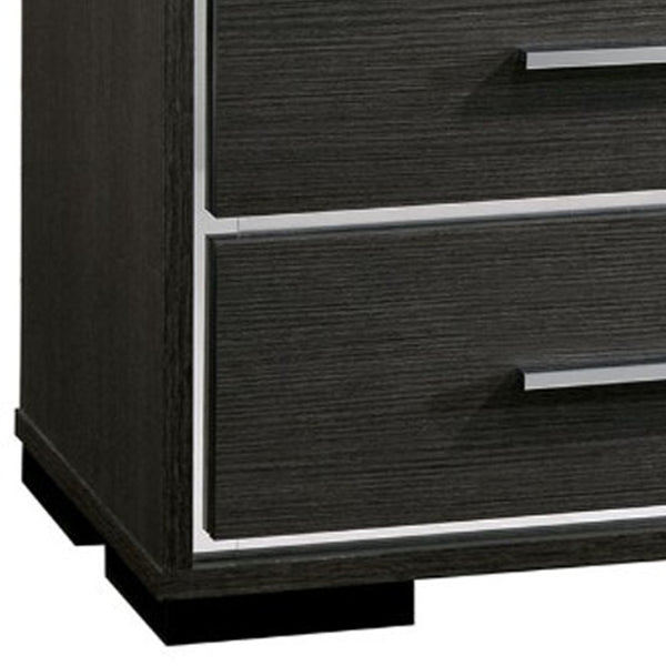 Benzara Contemporary Style Three Drawers Wooden Nightstand With Bar Handles Dark Gray - BM187236