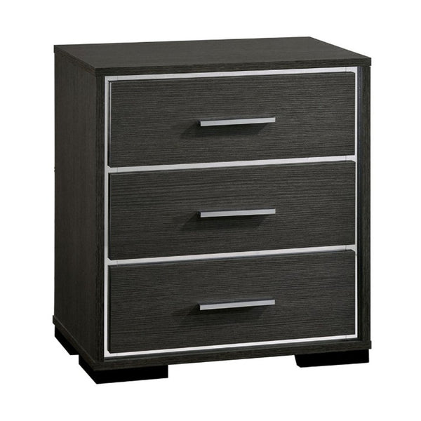 benzara Contemporary Style Three Drawers Wooden Nightstand with Bar Handles Dark Gray - BM187236