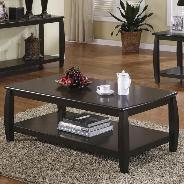 benzara Contemporary Style Wooden Coffee Table With Slightly Rounded Shape Dark Brown